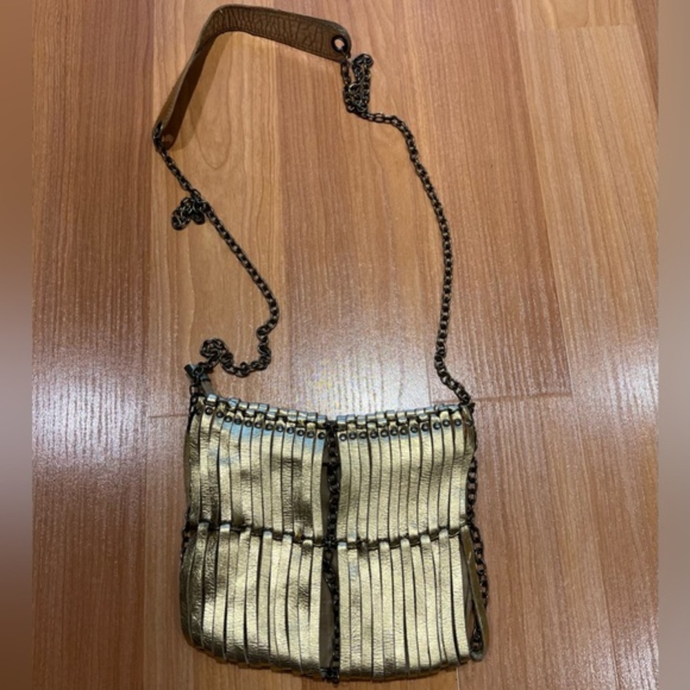 Gold Leather Strips Metal Chains Wristlet Purse Fredd
Basha Bag.